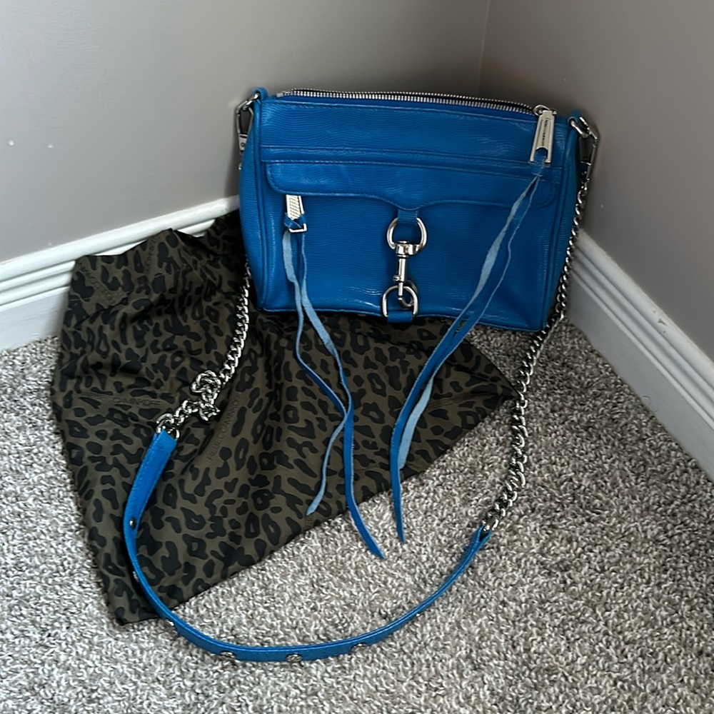Rebecca Minkoff Electric Blue Leather Mini Crossbody with Chain Strap